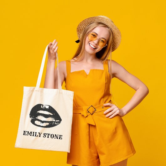 黒と白のリップトートバッグ トートバッグ