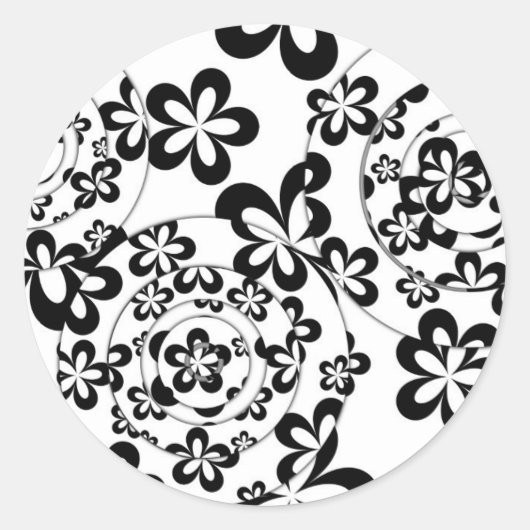 黒と白のリングと花 ラウンドシール (正面)