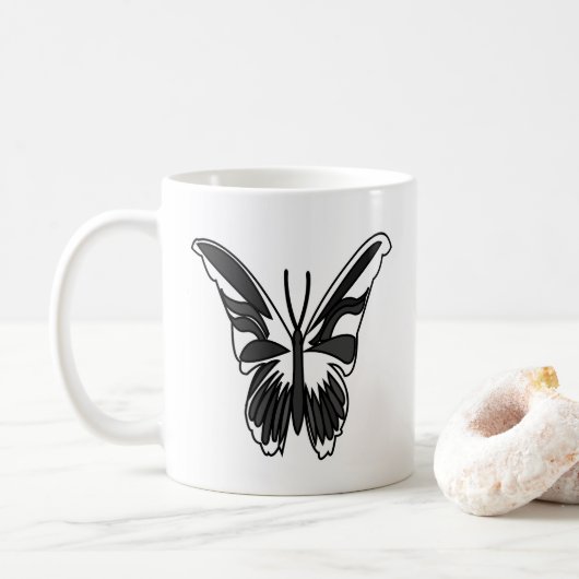 黒と白のルナモス蝶 コーヒーマグカップ (ドーナツ)