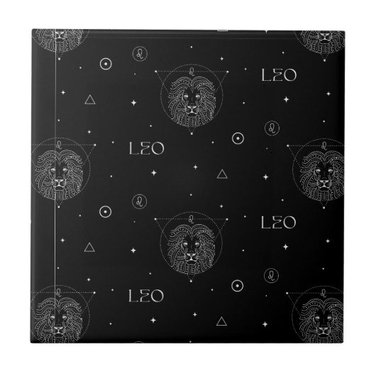 黒と白のレオ十二星座パターン タイル (正面)