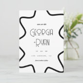 黒と白のレトロなウェーブエッジ フレーム 冬の結婚式 セーブザデート (スタンド正面)