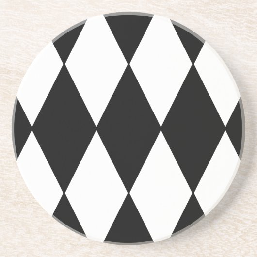 黒と白のレトロのひし形市松模様にパターン コースター (正面)