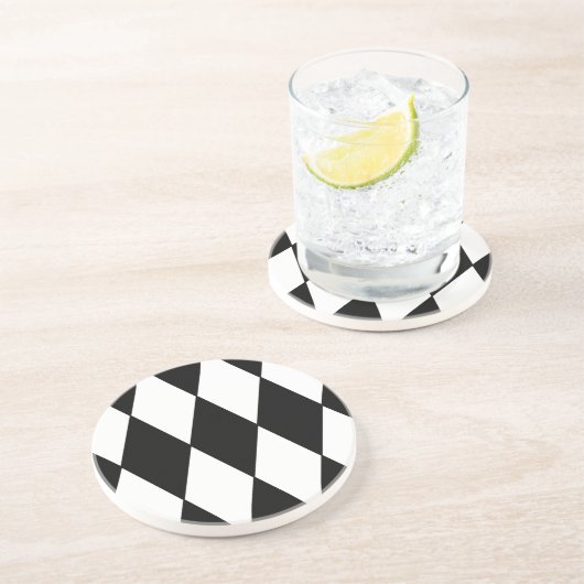 黒と白のレトロのひし形市松模様にパターン コースター (側面)