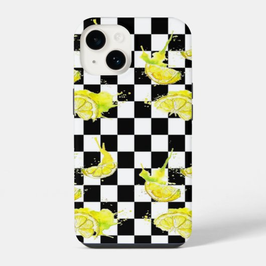 黒と白のレモン柄 iPhoneケース (裏面)