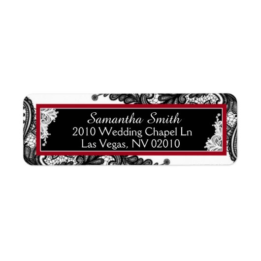 黒と白のレースのウェディングラベル ラベル (正面)