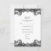 黒と白のレースのエレガントな結婚式RSVP 出欠カード (正面)