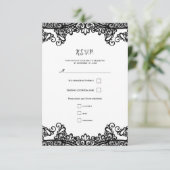 黒と白のレースのエレガントな結婚式RSVP 出欠カード (スタンド正面)
