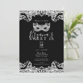 黒と白のレースの仮面舞踏会　スウィート16パーティー 招待状 (スタンド正面)