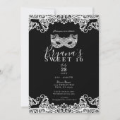 黒と白のレースの仮面舞踏会　１６歳の誕生日パーティー 招待状 (正面)