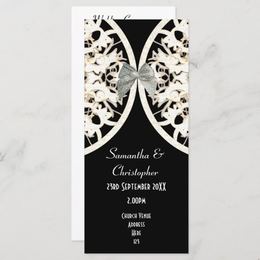 黒と白のレースダマスク教会の結婚式プログラム プログラム (正面/裏面)