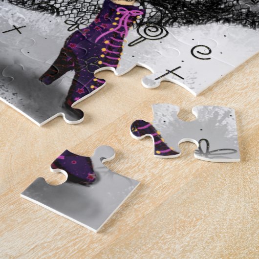 黒と白のレースドレスを着モダンた2人の女性 ジグソーパズル (側面)