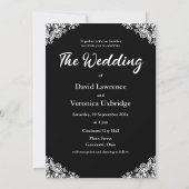 黒と白のレース日付の保存招待状 招待状