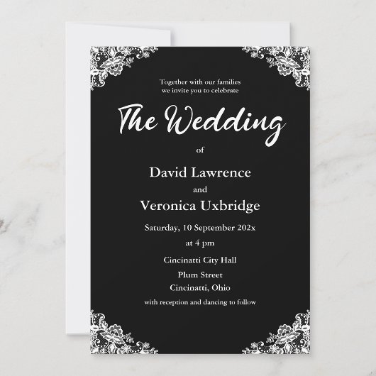 黒と白のレース日付の保存招待状 招待状