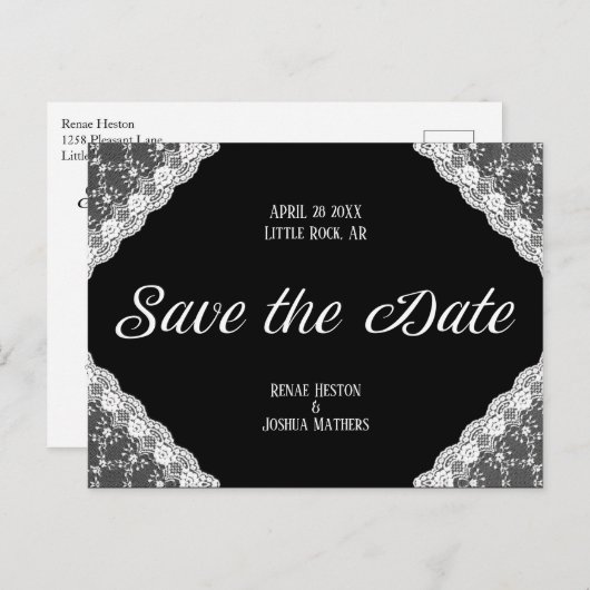 黒と白のレース日付を保存 ポストカード (正面/裏面)