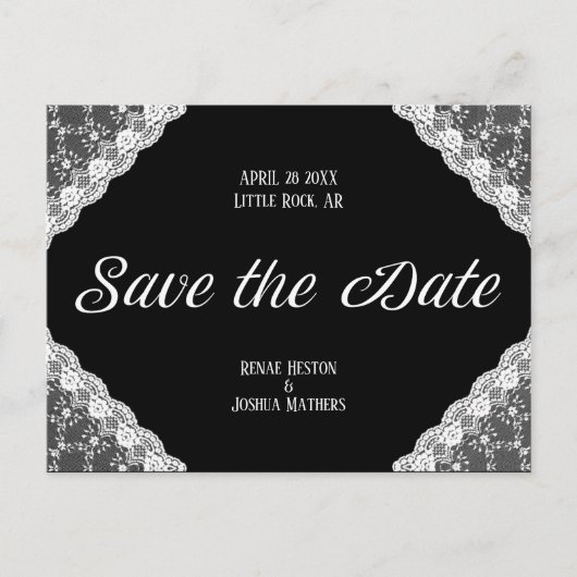 黒と白のレース日付を保存 ポストカード (正面)