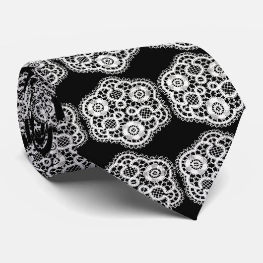 黒と白のレース(縁結び) ネクタイ (ロール)
