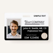 黒と白のロゴエントリの従業員の写真ID バッジ (正面)