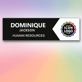 黒と白のロゴ入り社員ID 名札
