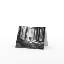 黒と白のロマンチックなカップルが森を散歩する