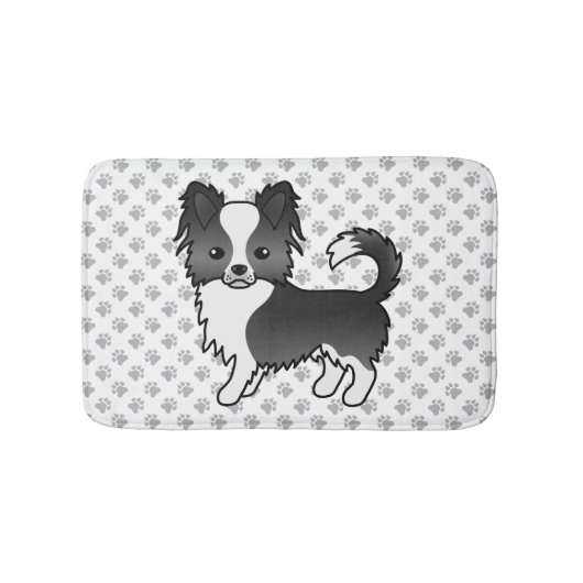 黒と白のロングコートチワワ 犬と前足 バスマット (正面)
