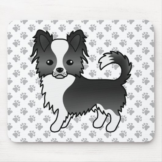黒と白のロングコートチワワ 犬と前足 マウスパッド (正面)