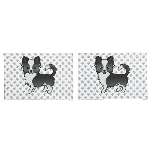 黒と白のロングコートチワワ 犬と前足 枕カバー (フロントセット)