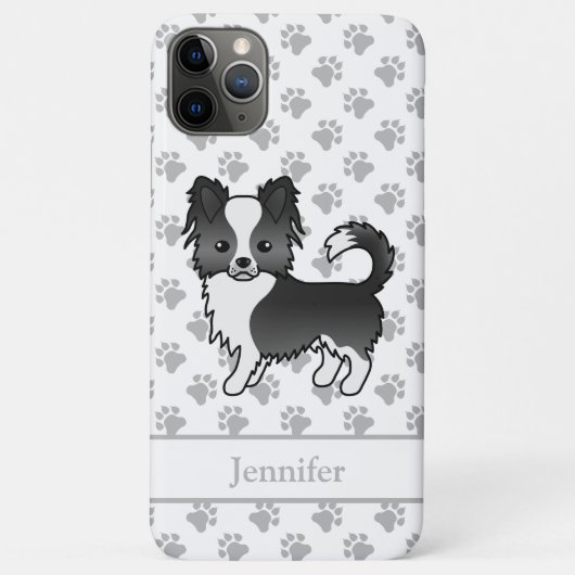 黒と白のロングコートチワワ 犬の名前入り Case-Mate iPhoneケース (裏面)