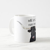 黒と白のロングホーン牛あなたの独自の引用文を追加 コーヒーマグカップ (正面左)