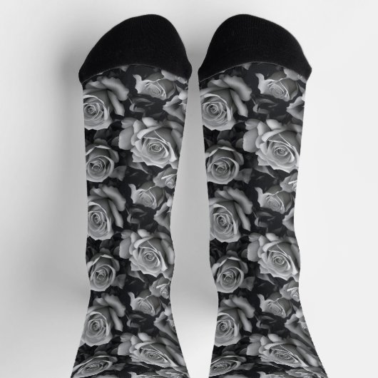 黒と白のローズクルーソックス ソックス (上部)