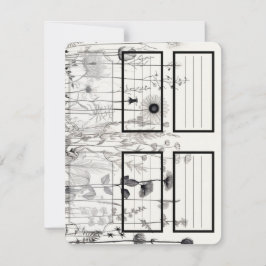 黒と白のワイルドフラワーラベル、レシピ、ラベル ノートカード