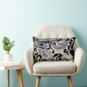 黒と白のワッキーレトロスワール長方形バージョン ランバークッション (椅子)