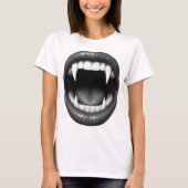黒と白のヴァンパイアの牙 ゴシックハロウィン Tシャツ (正面)