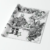 黒と白のヴィンテージサンタクリスマスラッピング ラッピングペーパー (アンロールド)