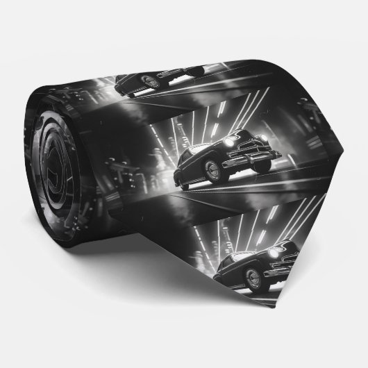 黒と白のヴィンテージ車のパターン ネクタイ (ロール)