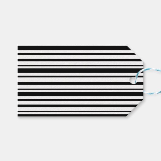 黒と白の不均一なストライプ ギフトタグ (正面(横))