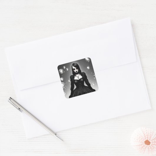 黒と白の不気味なゴシックの女の子ハロウィーン スクエアシール (封筒)