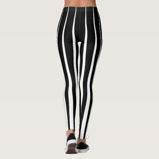 黒と白の不規則な縦ストライプ列 レギンス (裏面)