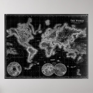 黒と白の世界地図(1872年)の逆 ポスター