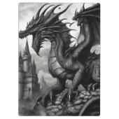 黒と白の中世ゴシックのドラゴンクリップボード クリップボード (裏面)