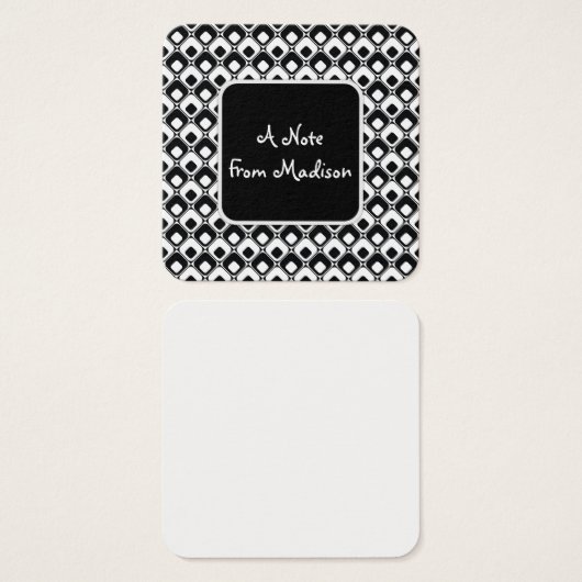 黒と白の丸ファンキーい正方形パターンの注記 (正面&裏面)
