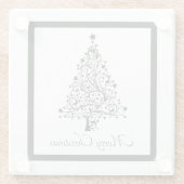 黒と白の二重のミニマルクリスマスツリー ガラスコースター (裏面)