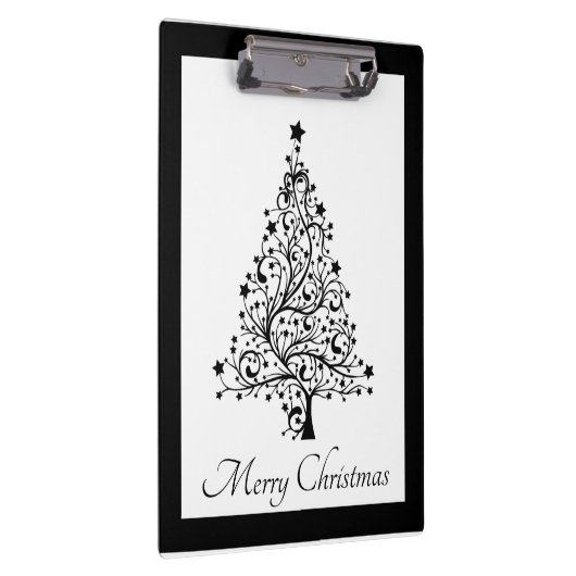 黒と白の二重のミニマルクリスマスツリー クリップボード (右)