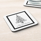 黒と白の二重のミニマルクリスマスツリー コースター (左側)