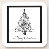 黒と白の二重のミニマルクリスマスツリー コースター (正面)