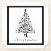 黒と白の二重のミニマルクリスマスツリー ペーパーコースター (正面)