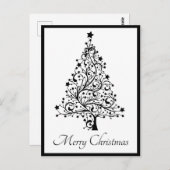 黒と白の二重のミニマルクリスマスツリー ポストカード (正面/裏面)