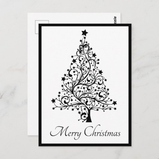 黒と白の二重のミニマルクリスマスツリー ポストカード (正面/裏面)