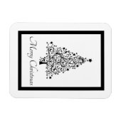 黒と白の二重のミニマルクリスマスツリー マグネット (横)