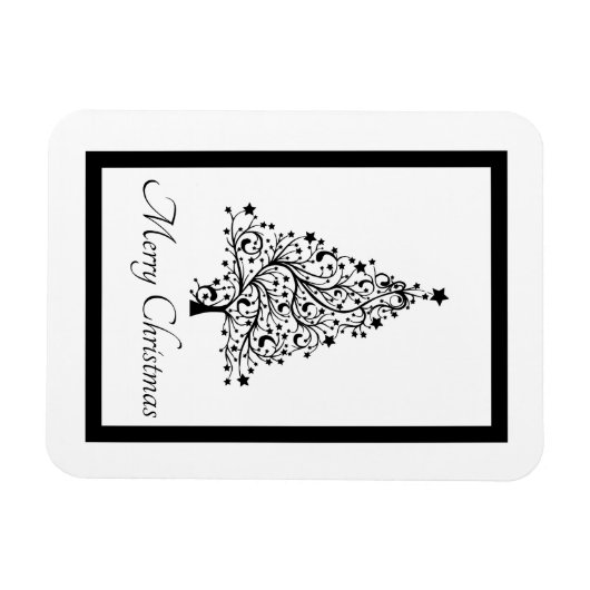 黒と白の二重のミニマルクリスマスツリー マグネット (横)