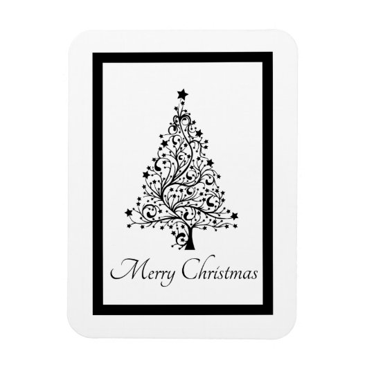 黒と白の二重のミニマルクリスマスツリー マグネット (縦)